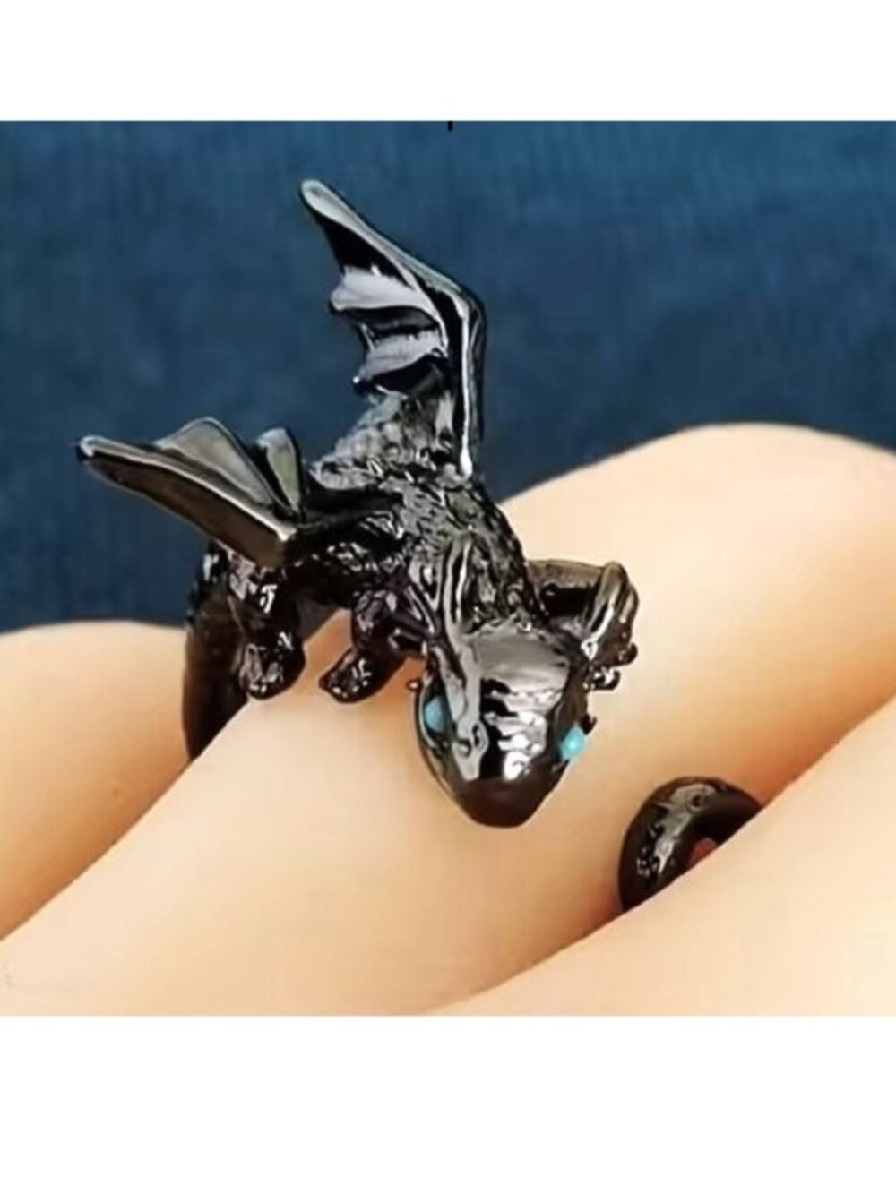 Dragon Ring Fantasy Magical Green Eyes Flying Band Adjustable Trendy Wyvern Fun